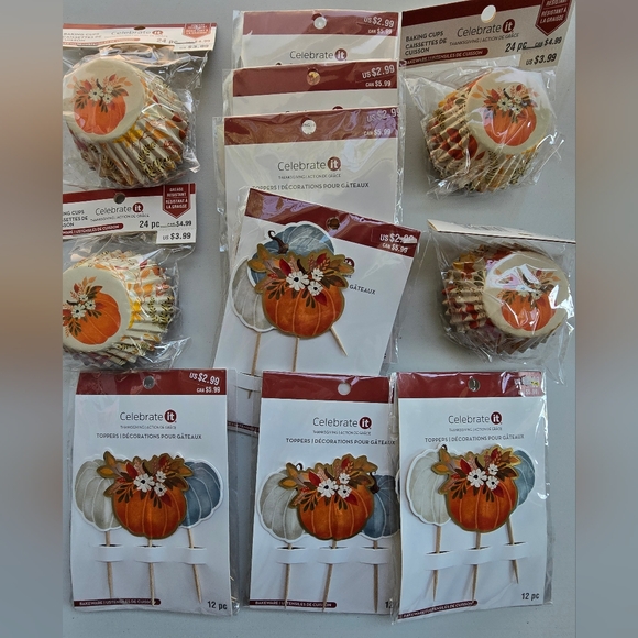 Celebrate It Autumn Pumpkin Cake Topper & Cup Set - Orange and White - Picture 1 of 3